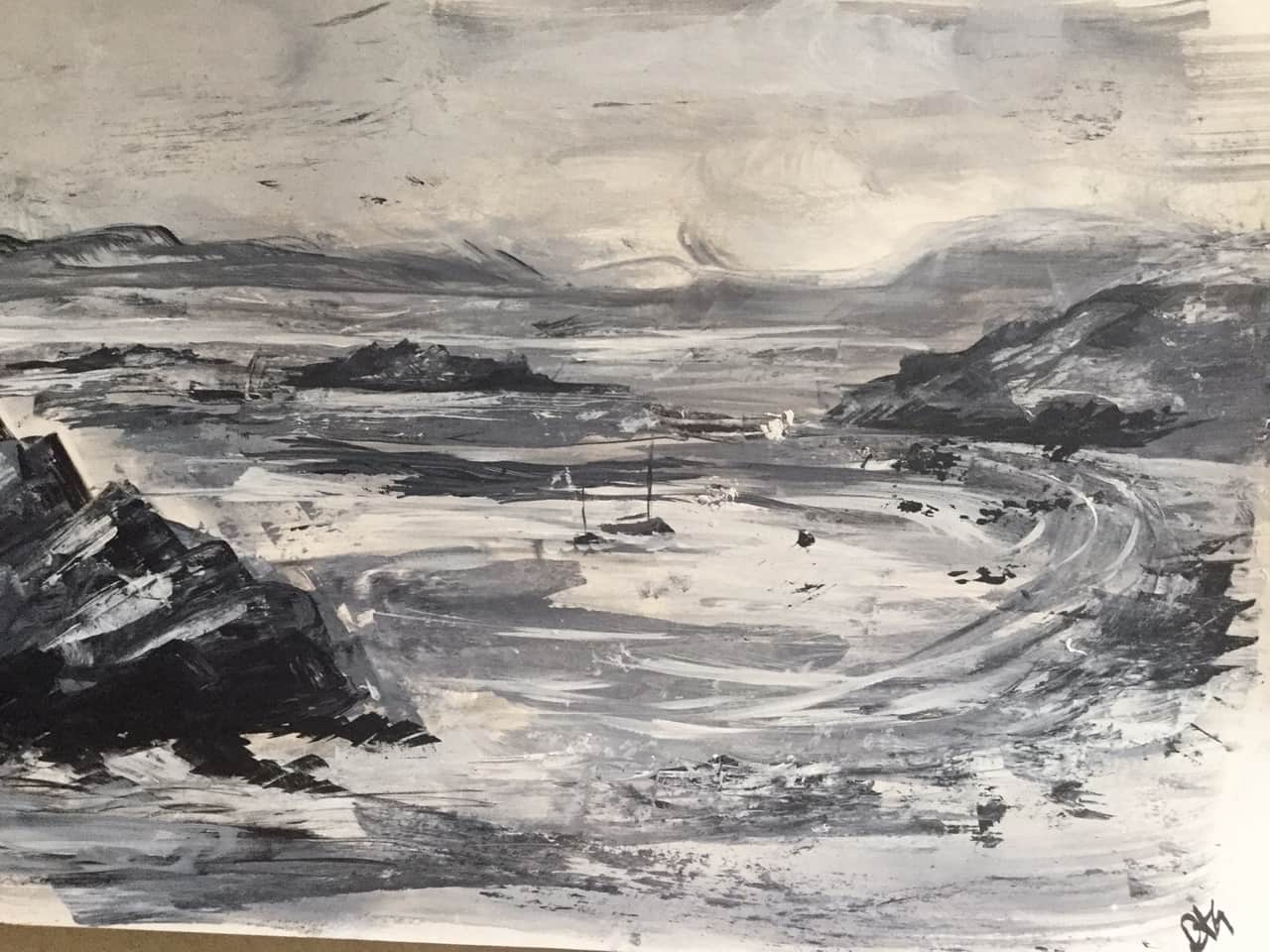 Monochrome seascape in acrylic