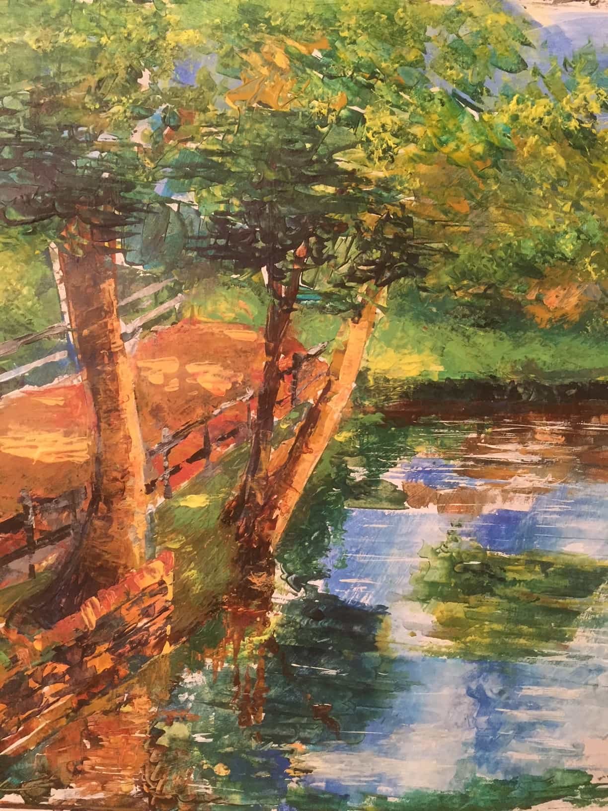 Riverbank trees in acrylic