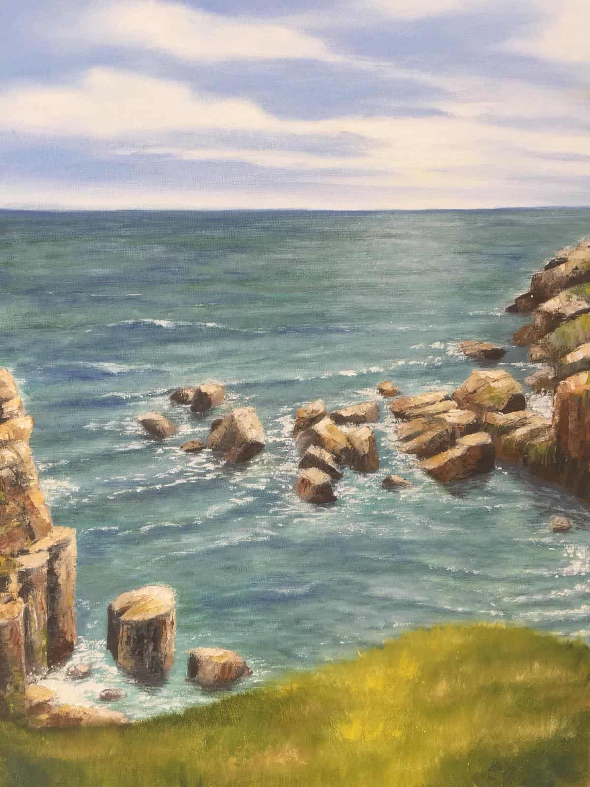 Rocky seascape in oil