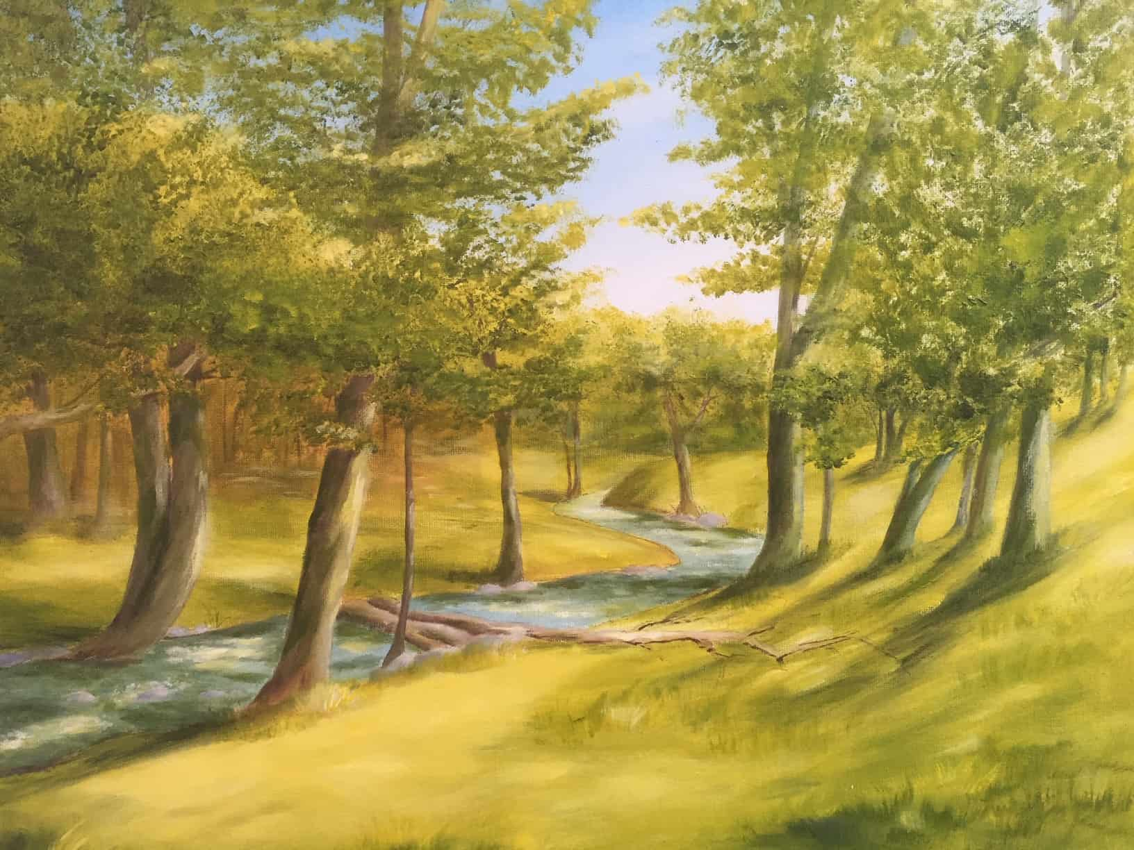 Woodland stream in oil