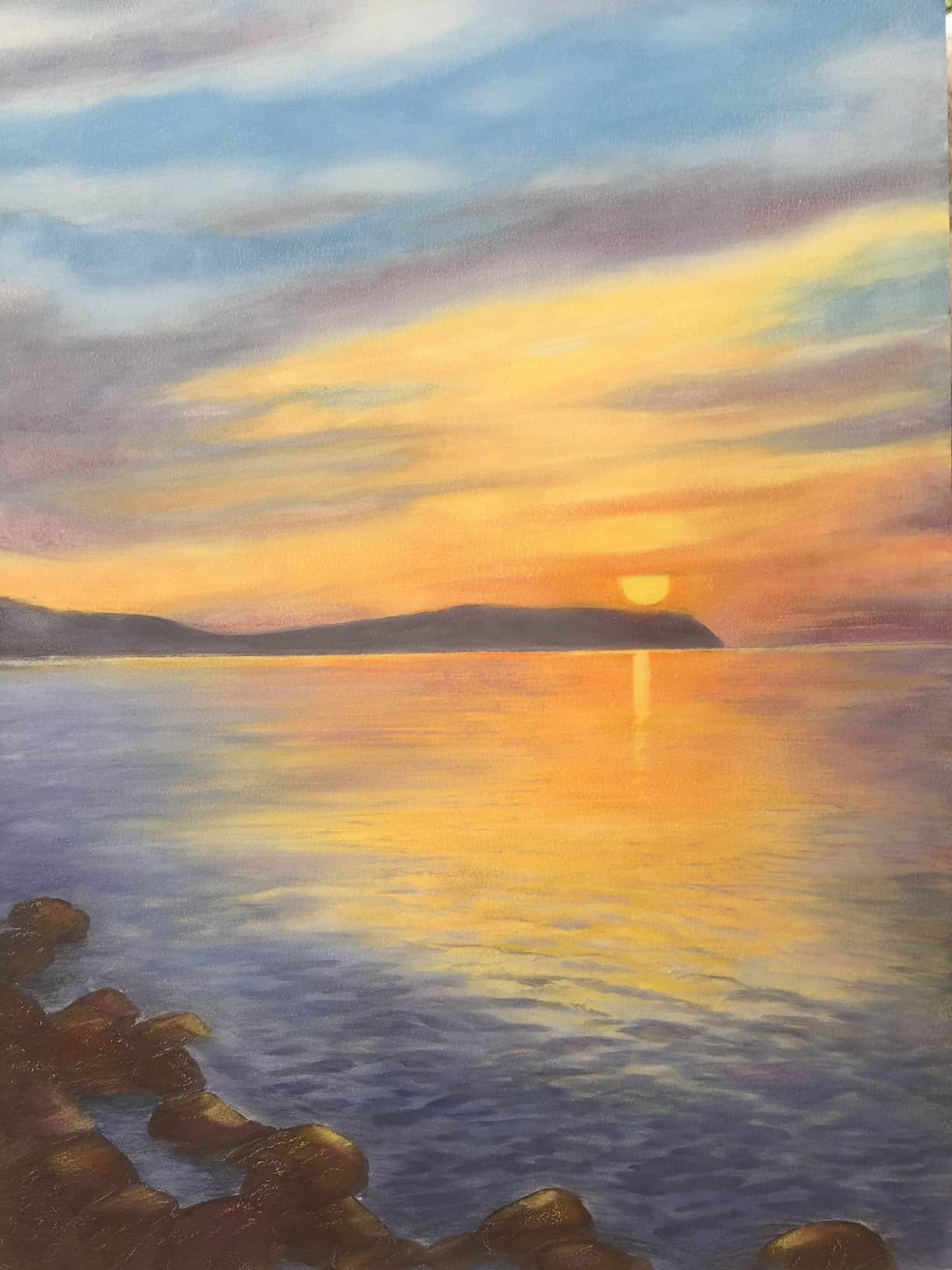 Sunset over the sea in oil