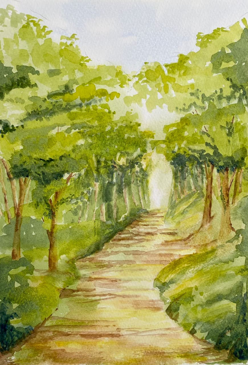 Exmoor woodland in watercolour