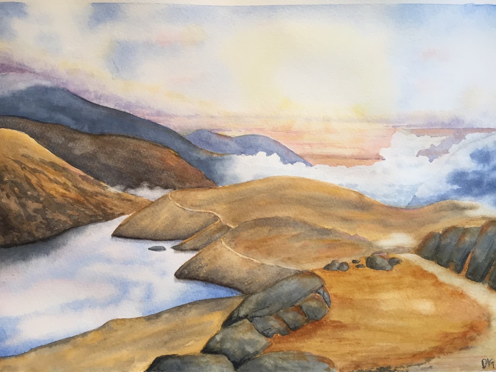 Path through clouds in watercolour